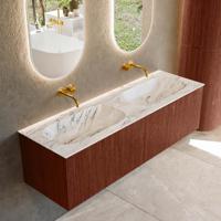 Badmeubel Mondiaz Kurve-Dlux | 150 cm cm | Meubelkleur Ruby | Wastafelkleur Glace | Solid surface | Wasbak beiden zijden spoelbak | Zonder kraangat(en)