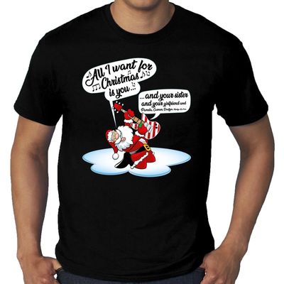 Grote maten Kerst shirt zingende kerstman met gitaar zwart heren Grote maten Kerst shirt zingende kerstman met gitaar zwart heren