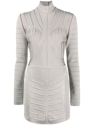 Balmain robe courte nervurée à manches longues - Gris