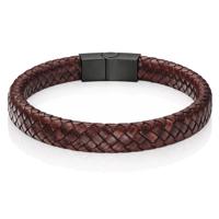 Gevlochten Leren Armband Heren Edelstaal Sluiting Bruin-22cm