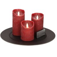 Ronde kaarsenplateau zwart van kunststof D33 cm met 3 bordeaux rode LED-kaarsen 10/12,5/15 cm - Kaarsenplateaus