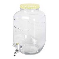 Glazen drankdispenser/limonadetap met geel/wit geblokte dop 4 liter - Drankdispensers - thumbnail