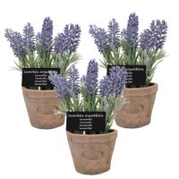 3x stuks kunstplanten lavendel in terracotta pot 23 cm - thumbnail