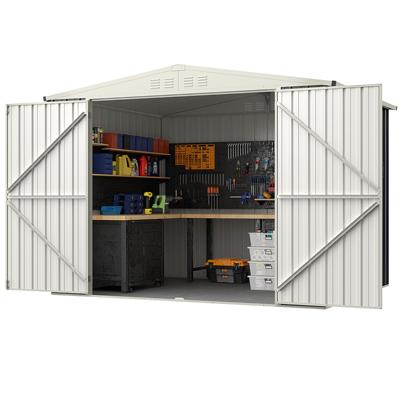 Apparatuurhuis Metaal 246 x 193 x 180 cm Gereedschapschuur Afsluitbaar Tuinhuis met Zadeldak & Ventilatieopening Grijs