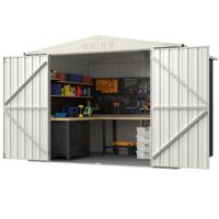 Apparatuurhuis Metaal 246 x 193 x 180 cm Gereedschapschuur Afsluitbaar Tuinhuis met Zadeldak & Ventilatieopening Grijs
