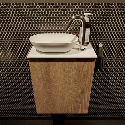 Mondiaz Fowy toiletmeubel 40cm washed oak met blad en waskom talc links 1 kraangat