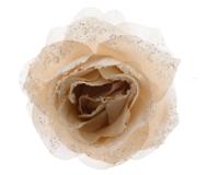 Roos op clip met glitters 14 cm creme