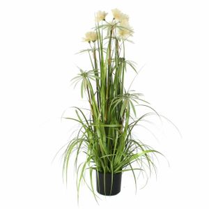 Kunstgras/gras kunstplant met pluimen - groen/creme H120 x D45 cm - op stevige plug   -