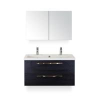 Seville Badmeubelset 100 cm - Black Oak - Wastafel Djazz 2 kraangaten - met Spiegelkast