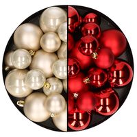 Kerstversiering kunststof kerstballen mix rood/champagne 6-8-10 cm pakket van 44x stuks - thumbnail