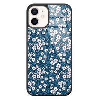 iPhone 12 glazen hardcase - Bloemen blauw