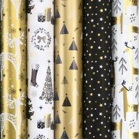 GOLDEN WINTERTIME assortiment cadeaupapier inpakpapier voor kerst - 2 meter x 70 cm - 5 rollen