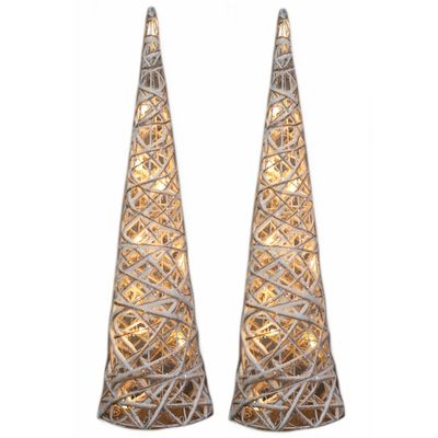 2x stuks kerstverlichting figuren Led kegel kerstboom glitter lamp 60 cm met 15 lampjes