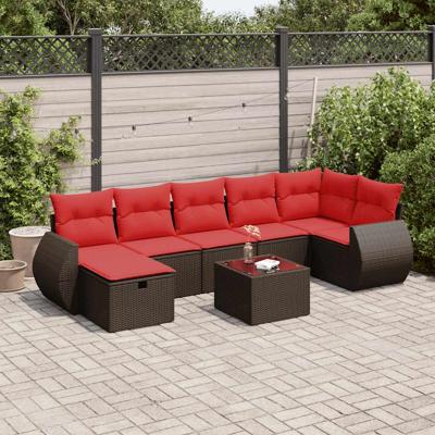 8-delige Loungeset met kussens poly rattan bruin