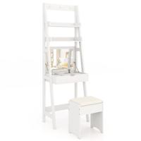 Make-up Set met Haken/Rek/Breed Bureaublad Kaptafel met Opklapbare Spiegel en Krukje Wit 61,5 x 40 x 180cm