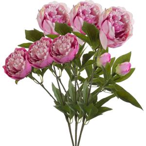 Kunstbloem pioenrozen tak - 3x - 3 bloemen - roze - 70 cm - decoratie