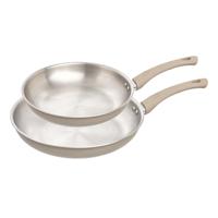 5Five Koekenpan set Paris - D20 en D28 cm - beige/zilver - RVS/aluminium