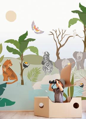 Panoramisch Behang Jungle Animals - 300x285cm Rol Multi