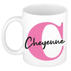 Naam mok Cheyenne - roze - wit - keramiek - 300 ml - verjaardag/cadeau beker