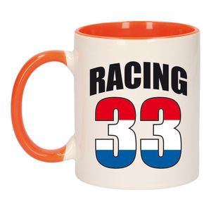 Racing 33 vlag mok / beker oranje wit 300 ml - coureur supporter / race fan beker