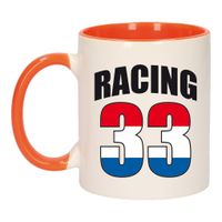 Racing 33 vlag mok / beker oranje wit 300 ml - coureur supporter / race fan beker - thumbnail