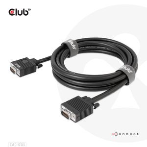 club3D CAC-1703 VGA-kabel VGA Aansluitkabel VGA-stekker 15-polig, VGA-stekker 15-polig 3.00 m Zwart Schroefbaar, Vergulde steekcontacten