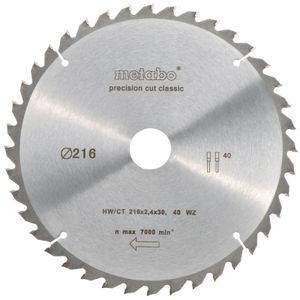 Metabo Cirkelzaagblad "Precision Cut" HW/CT Ø 216 mm, 40 WZ 5° - 628060000