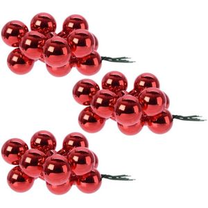 30x Rode mini kerstballen kerststukje stekers 2 cm glans