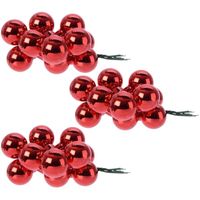 30x Rode mini kerstballen kerststukje stekers 2 cm glans