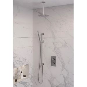 Inbouw Regendouche Set Brauer Brushed Edition Plafond Uitloop Ronde Hoofddouche 20 cm Met Glijstang RVS Look Brauer