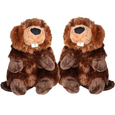 Wild Republic Pluche bever knuffel - 2x stuks - bruin - 20 cm - Dieren speelgoed bevers knuffels
