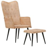 Fauteuil met voetensteun canvas crmekleurig - thumbnail