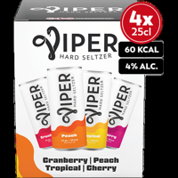 Viper Hard Seltzer Cherry / Tropical / Cranberry / Peach Multipack 4x250ML bij Jumbo