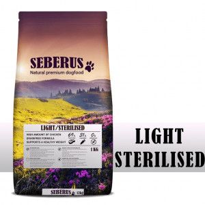 Seberus Light/Sterilised - natuurlijk graanvrij hondenvoer 12 Kg + 1x Seberus Graanvrije RONDOS met kip 500 gram gratis