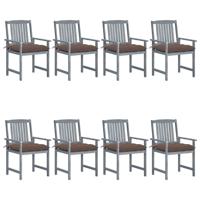 Tuinstoelen 8 st met kussens massief acaciahout grijs