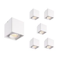 6x Dimbare LED opbouw plafondspot Esto Wit incl. GU10 spot 5W 2700K IP20 kantelbaar