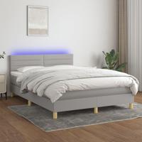 Boxspring met matras en LED stof lichtgrijs 140x190 cm