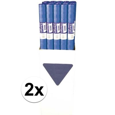 Tafellaken/tafelkleed rol papier - 2x - 800 x 120 cm - blauw - Lange tafels - Damast papier