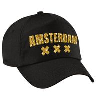 Amsterdam 020 pet / cap zwart met gouden bedrukking volwassenen   -