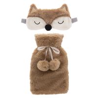 Superzachte fluffy vos warmwaterkruik en slaapmasker cadeau set bruin   - - thumbnail