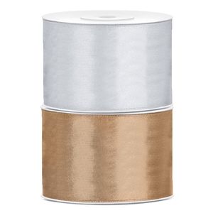 Bellatio decorations 2x rollen satijn sierlint 5 cm x 25 meter goud en zilver