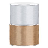 Bellatio decorations 2x rollen satijn sierlint 5 cm x 25 meter goud en zilver