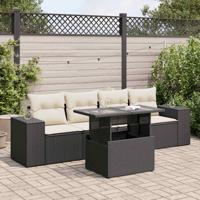 5-delige Loungeset met kussens poly rattan zwart
