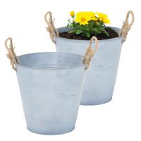 Plantenpot/bloempot emmer Old Rope - 2x - zink - zilver - D22 X H20 cm