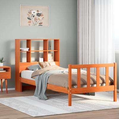 Bed met boekenkast zonder matras grenenhout wasbruin 75x190 cm