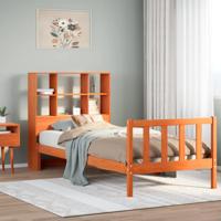 Bed met boekenkast zonder matras grenenhout wasbruin 75x190 cm