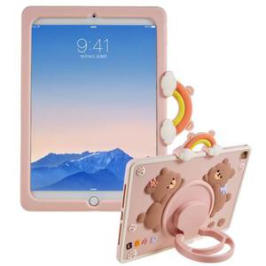 iPad 9.7 2017/2018 Cartoon Bear Silicone Hoesje met Kickstand - Roze