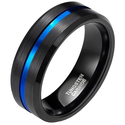 Wolfraam heren ring Zwart met Blauw 8mm-20mm