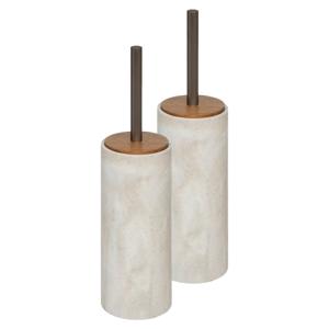 Toiletborstel Como Marble - 2x - in houder - kunststeen - wit - 10 x 37 cm