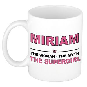 Naam cadeau mok/ beker Miriam The woman, The myth the supergirl 300 ml   -